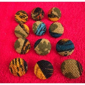 Vintage MCM Tweed Abstract Patterned Buttons Set Of 12 Marked Handy 36